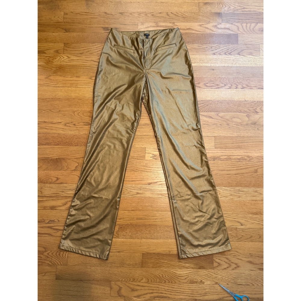 Femme Vintage Gold Metallic Faux Leather Pants Straight Leg Bronze Size 7 USA
